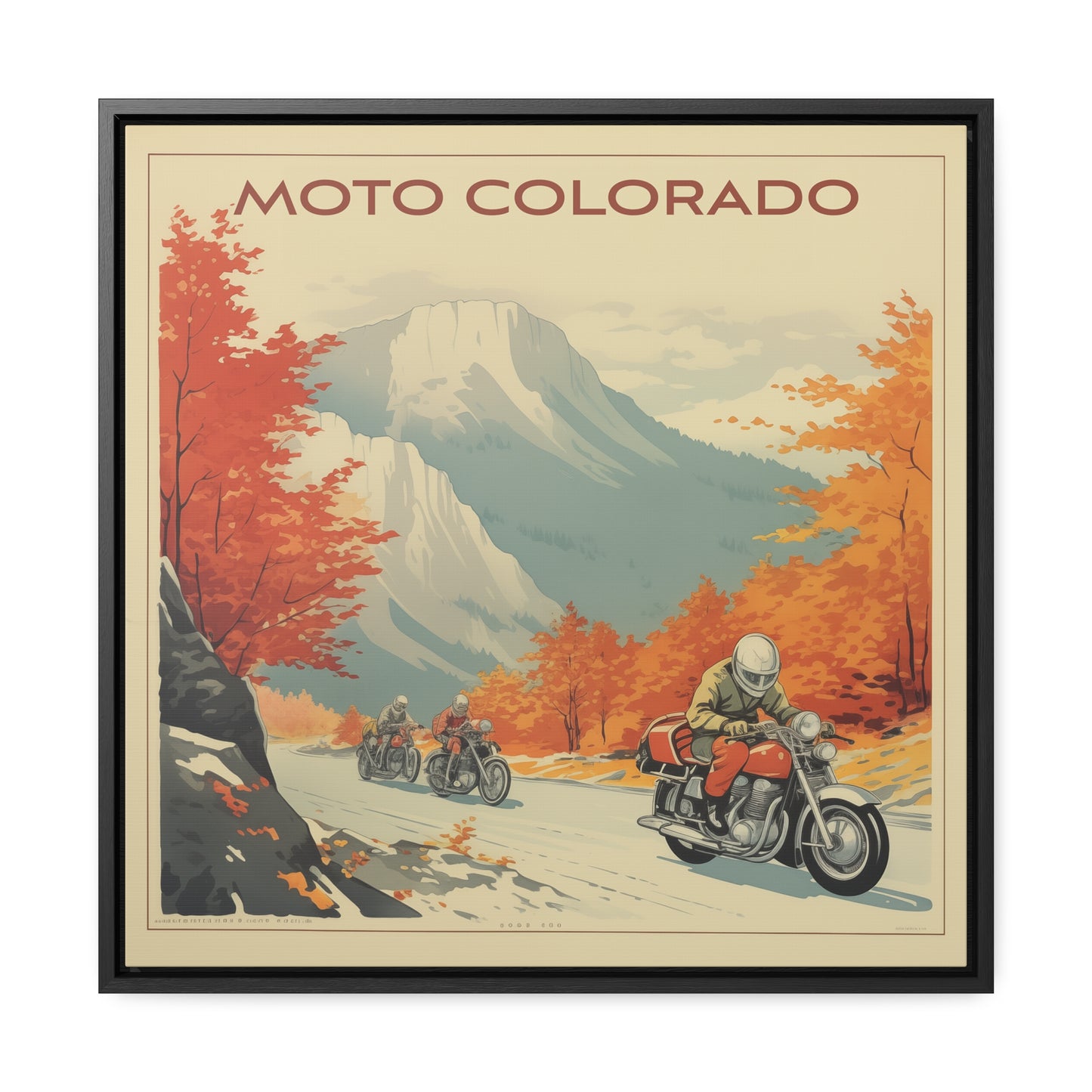 Autumn Ride in Colorado – Vintage Moto, Gallery Canvas Wraps, Square Frame