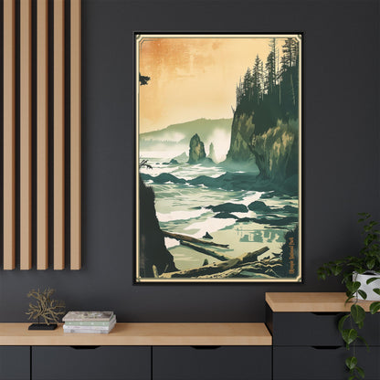 Framed Coastal Cliff Canvas Print — Vintage Seascape Wall Art