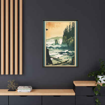 Framed Coastal Cliff Canvas Print — Vintage Seascape Wall Art