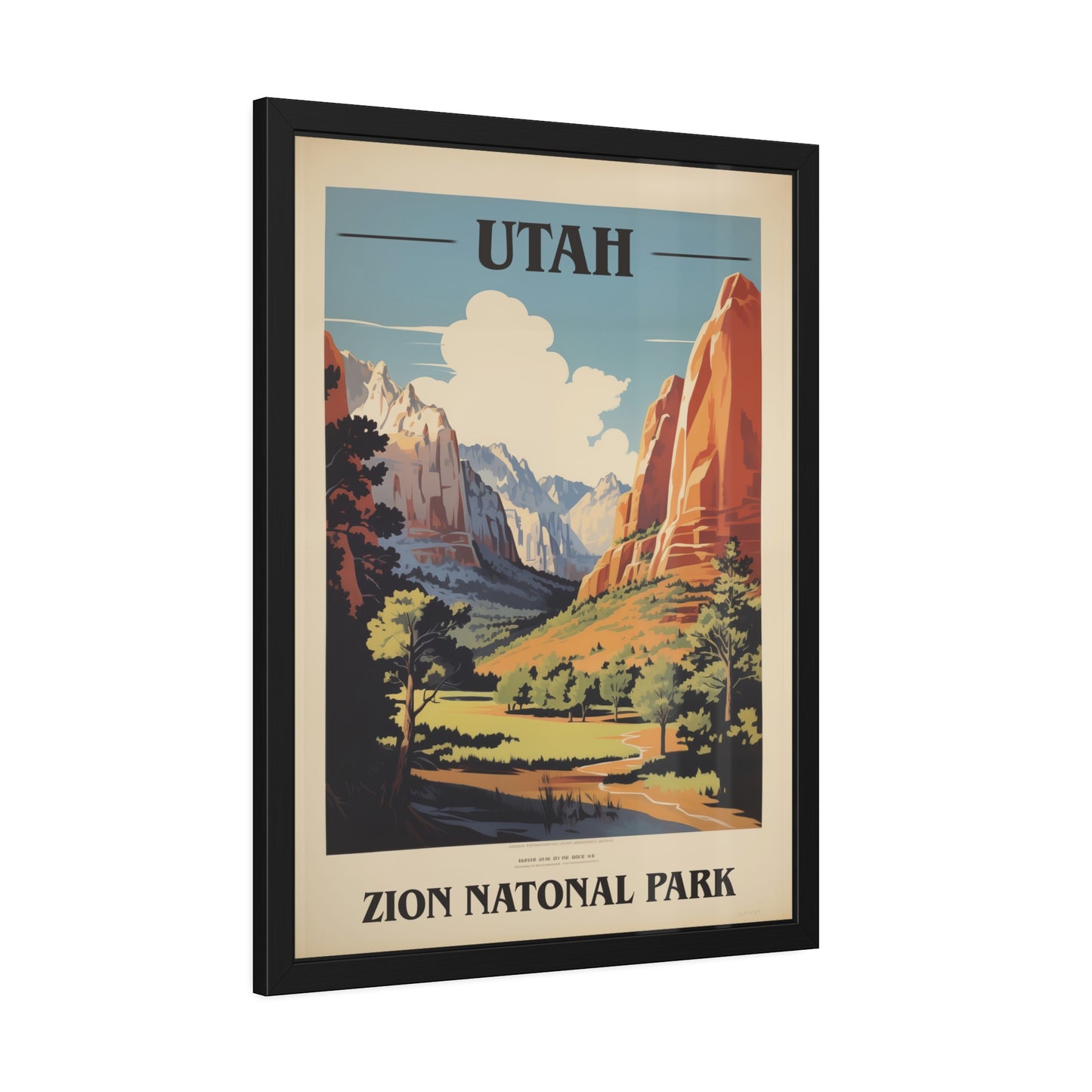 Vintage Utah Zion National Park travel framed art print, black frame, additional view