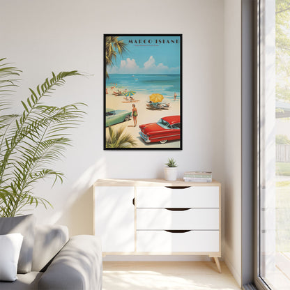 "Marco Island Retro Beach Scene – Vintage Wall Art of Florida’s Gulf Coast" Matte Canvas, Black Frame