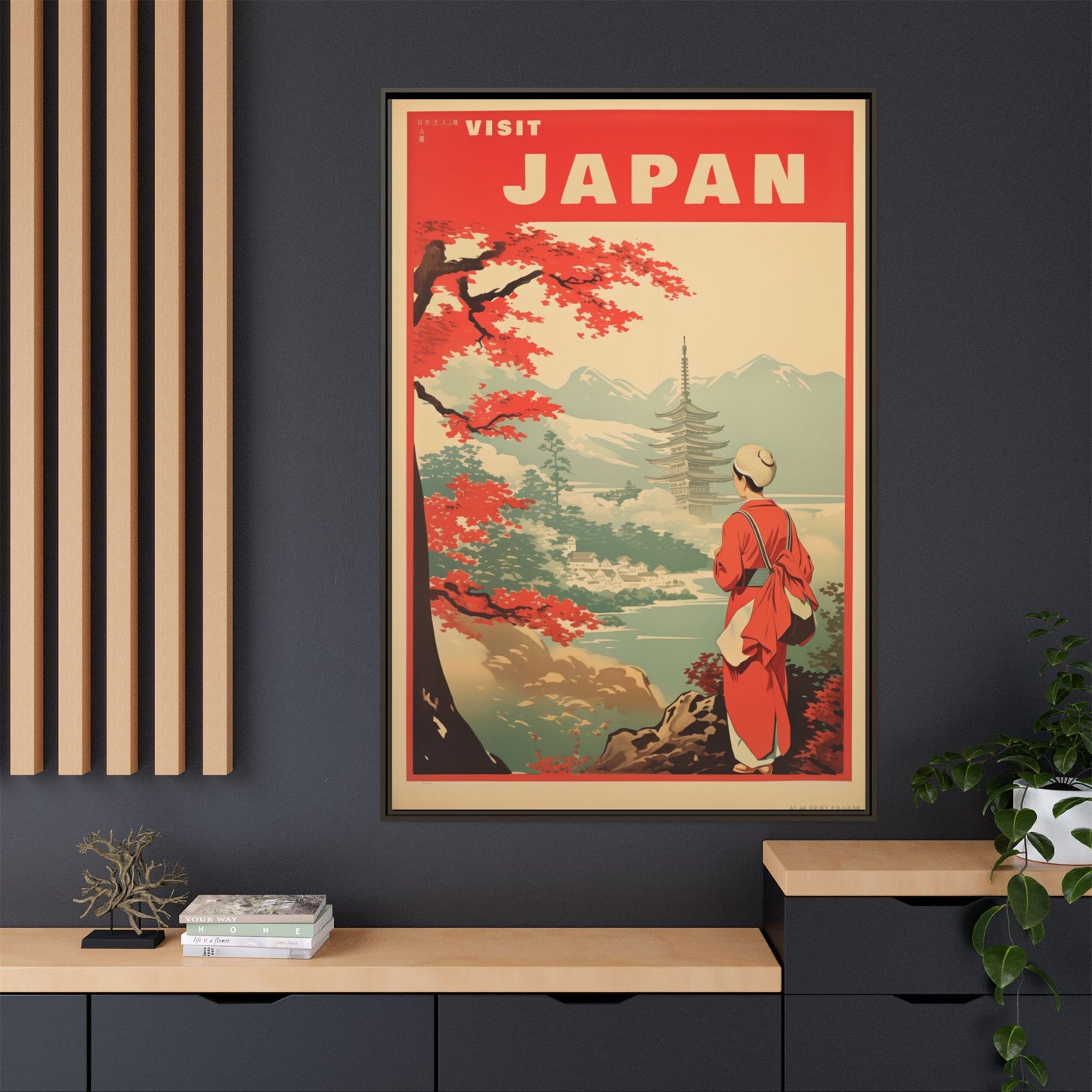 Visit Japan Vintage Travel Poster Matte Canvas Print (Framed)