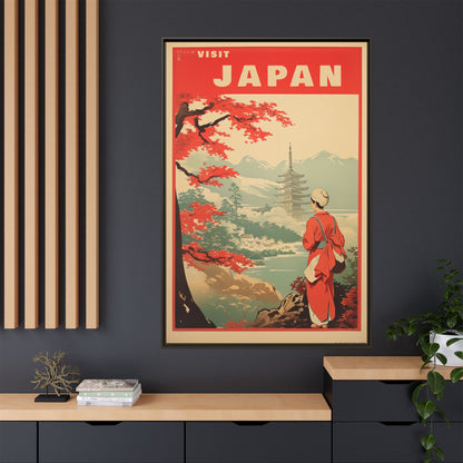 Visit Japan Vintage Travel Poster Matte Canvas Print (Framed)