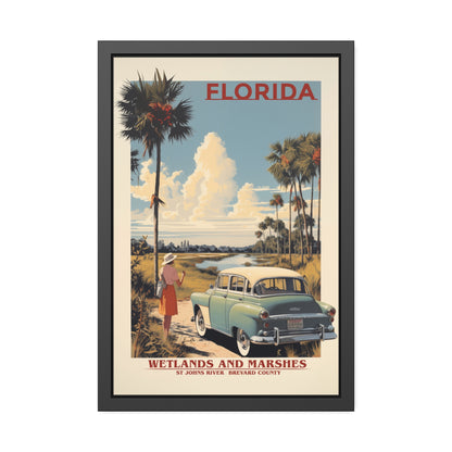 Florida Vintage Travel Poster Framed Print — "Wetlands and Marshes" Retro Wall Art