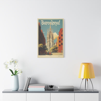 Barcelona Travel Poster Matte Canvas Print - Stretched Wall Art