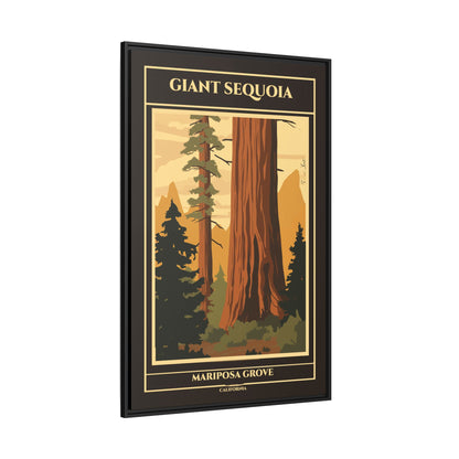 "Vintage Giant Sequoia Poster - Mariposa Grove, California Matte Canvas Wall Art with Black Frame" Matte Canvas, Black Frame