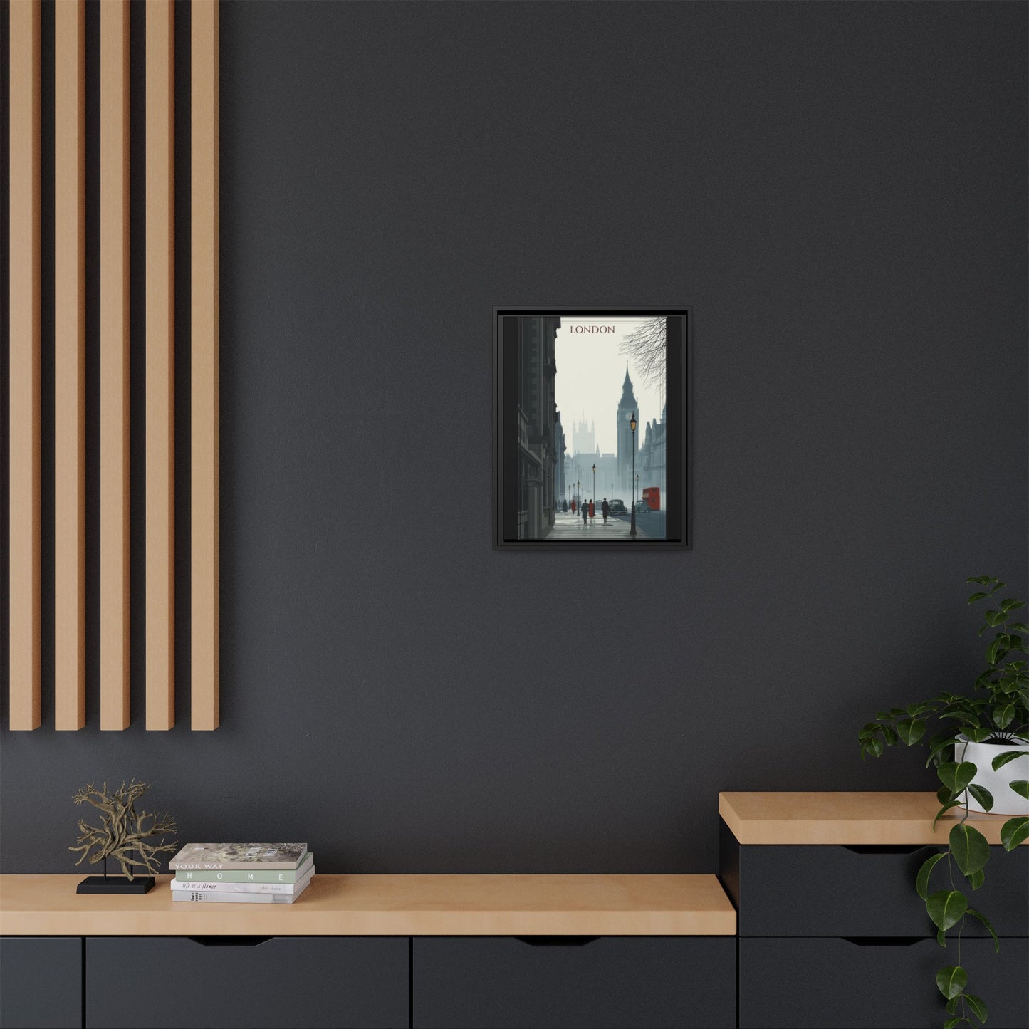 London Street Matte Canvas Print — Framed Vintage Cityscape Wall Art