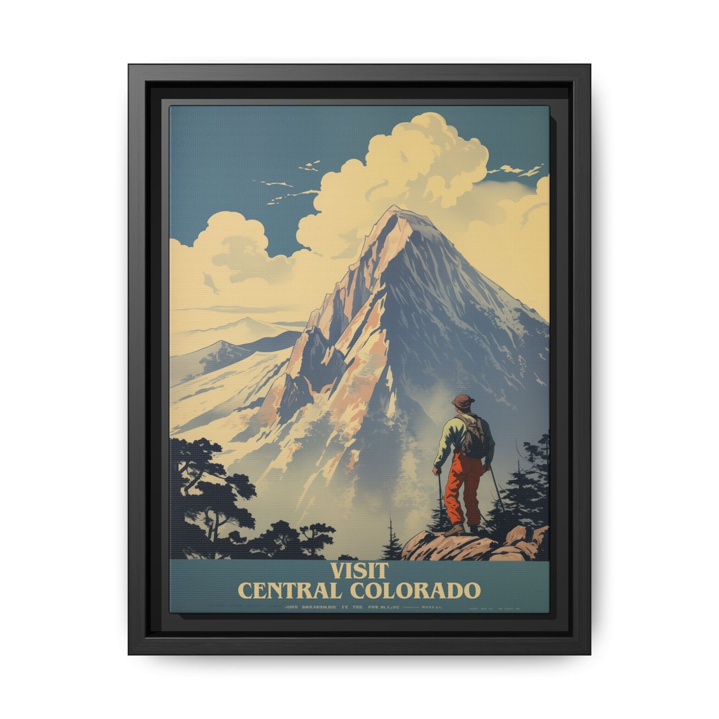 "Vintage Central Colorado Travel Poster - Matte Canvas Wall Art with Black Frame" Matte Canvas, Black Frame