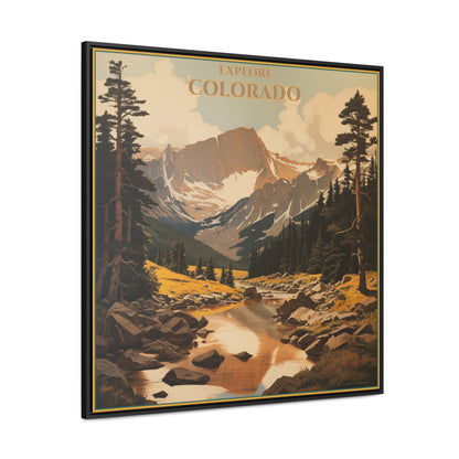 "Explore Colorado Vintage Art Print – Majestic Mountain Landscape" Gallery Canvas Wraps, Square Frame