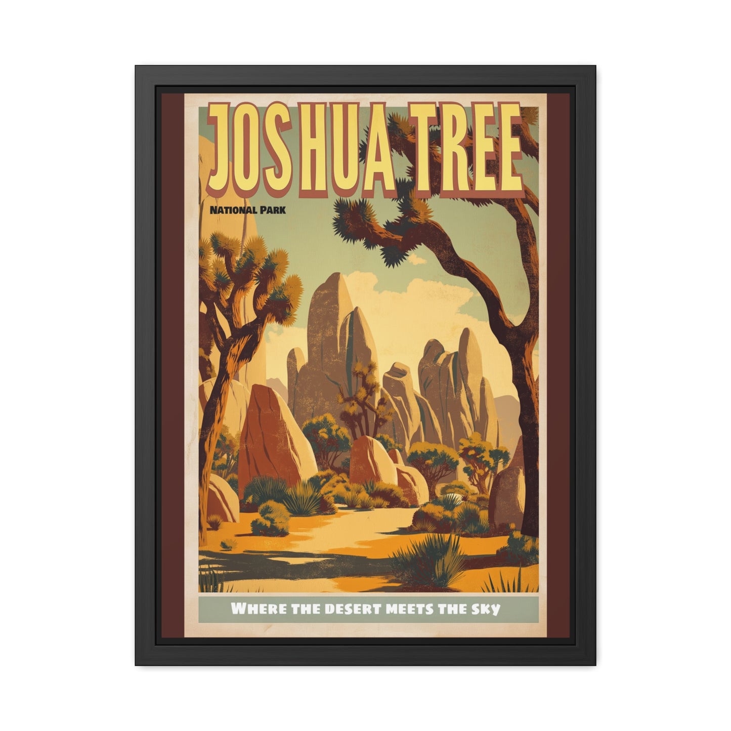 Framed Poster — Joshua Tree Vintage National Park Travel Print (“Where the Desert Meets the Sky”)_M
