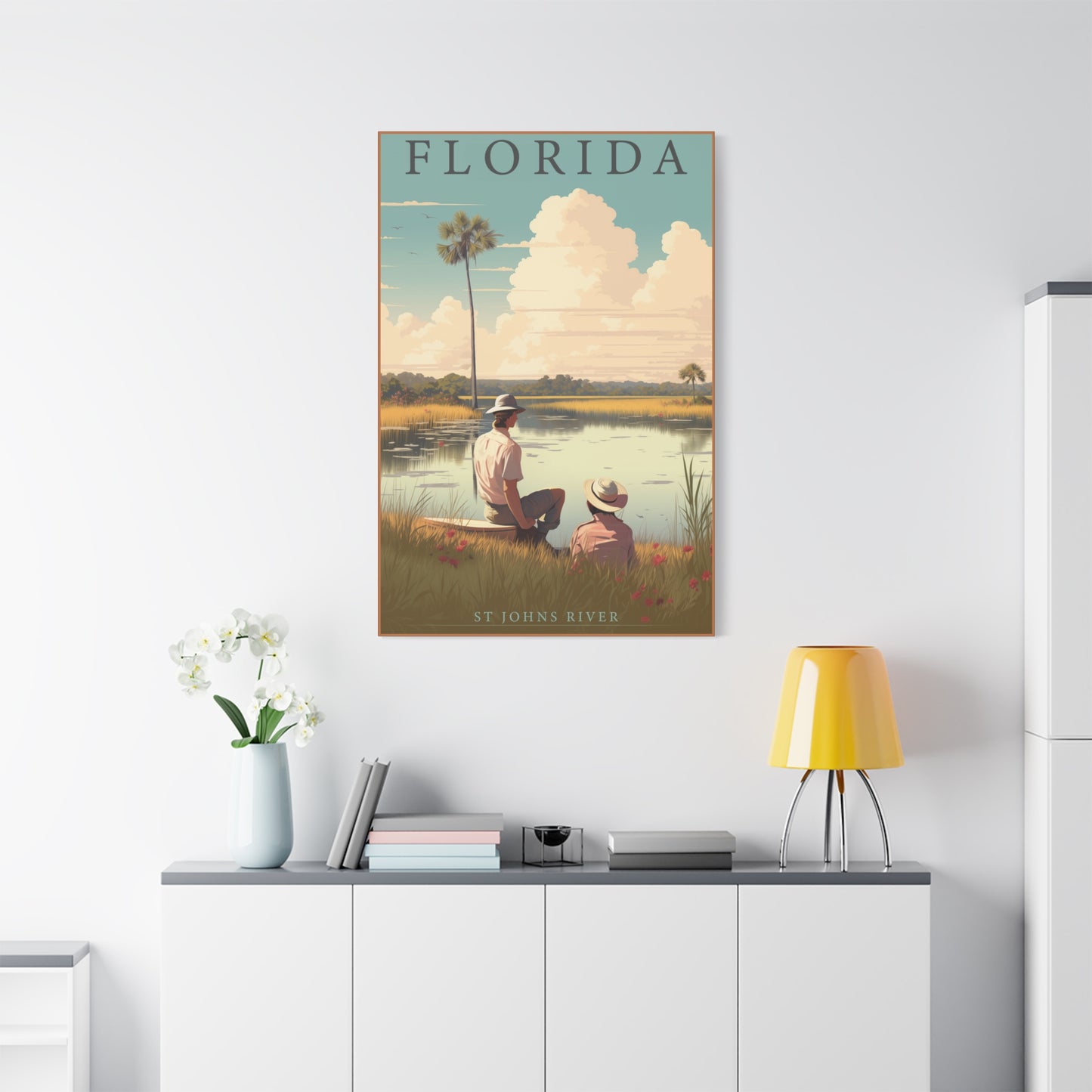"Vintage Florida St. Johns River Poster - Matte Stretched Canvas Wall Art" Matte Canvas, Stretched, 1.25"