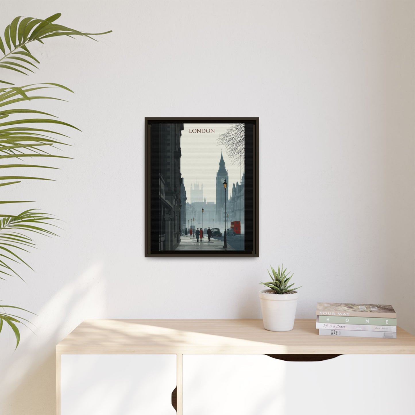 London Street Matte Canvas Print — Framed Vintage Cityscape Wall Art