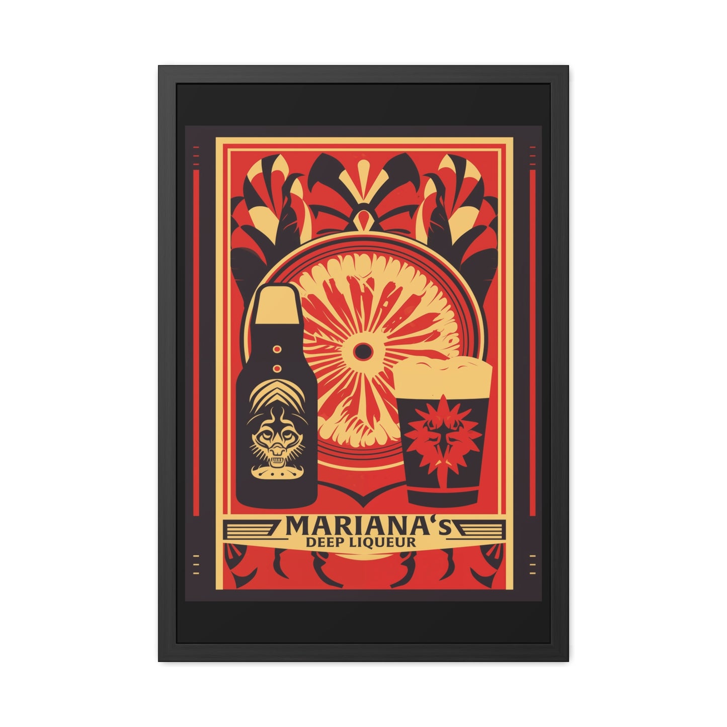 Vintage Art Deco Poster - Mariana's Deep Liqueur - Tropical Flair Framed Posters