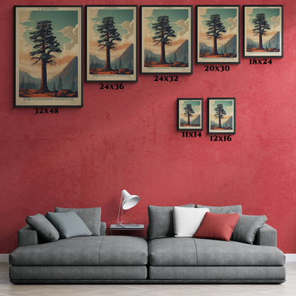 Vintage California Poster - Sequoiadendron Giganteum, Giant Sequoia Art Print Framed Posters