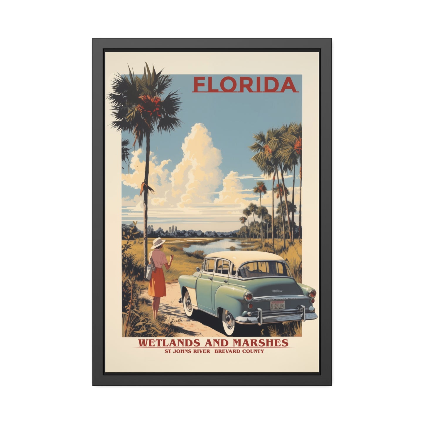 Florida Vintage Travel Poster Framed Print — "Wetlands and Marshes" Retro Wall Art