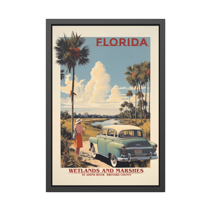 Florida Vintage Travel Poster Framed Print — "Wetlands and Marshes" Retro Wall Art
