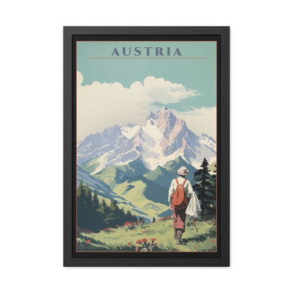 Vintage Austria Travel Poster - Alpine Hiking Scene Framed Posters