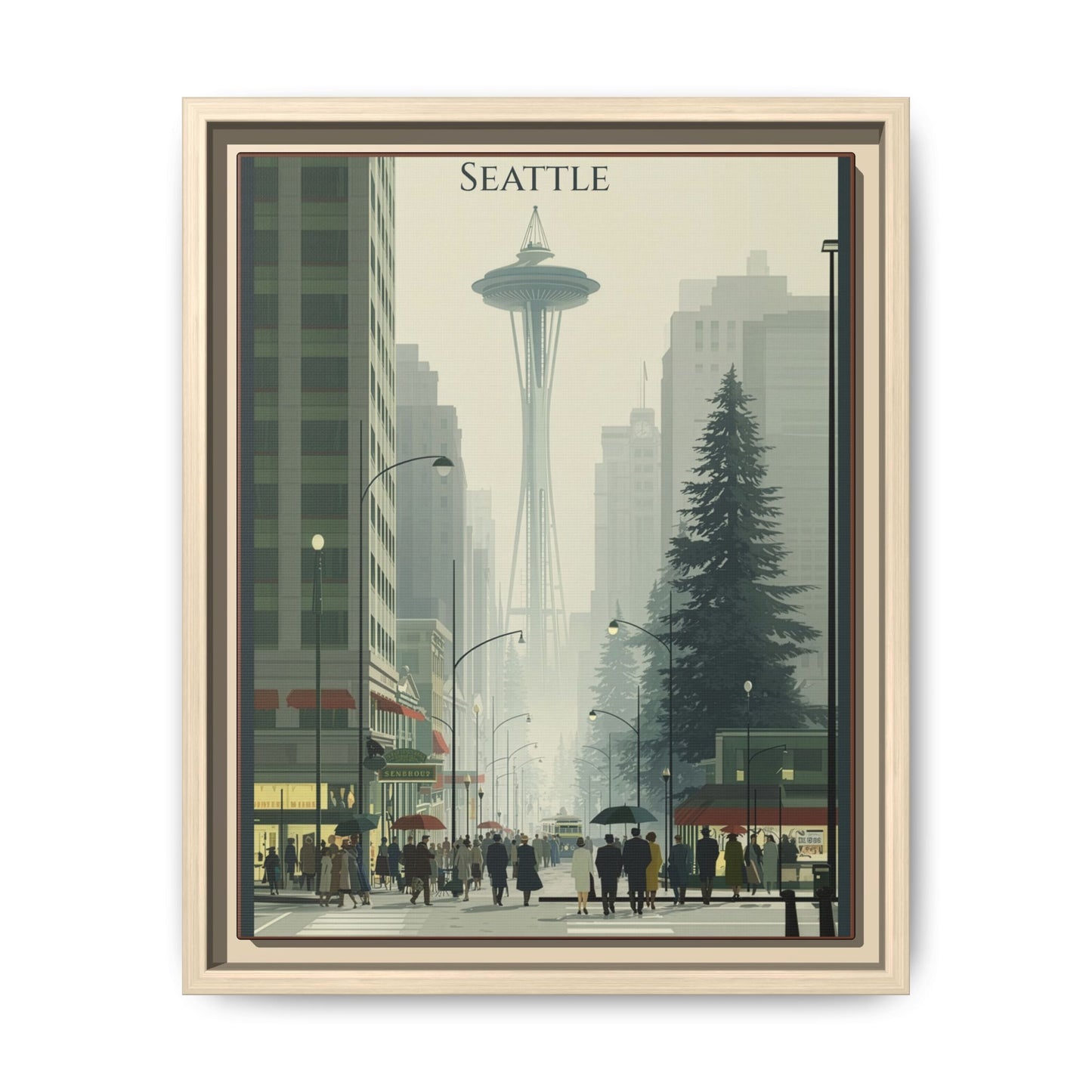 Seattle Space Needle Matte Canvas Print — Framed Vintage Cityscape Wall Art