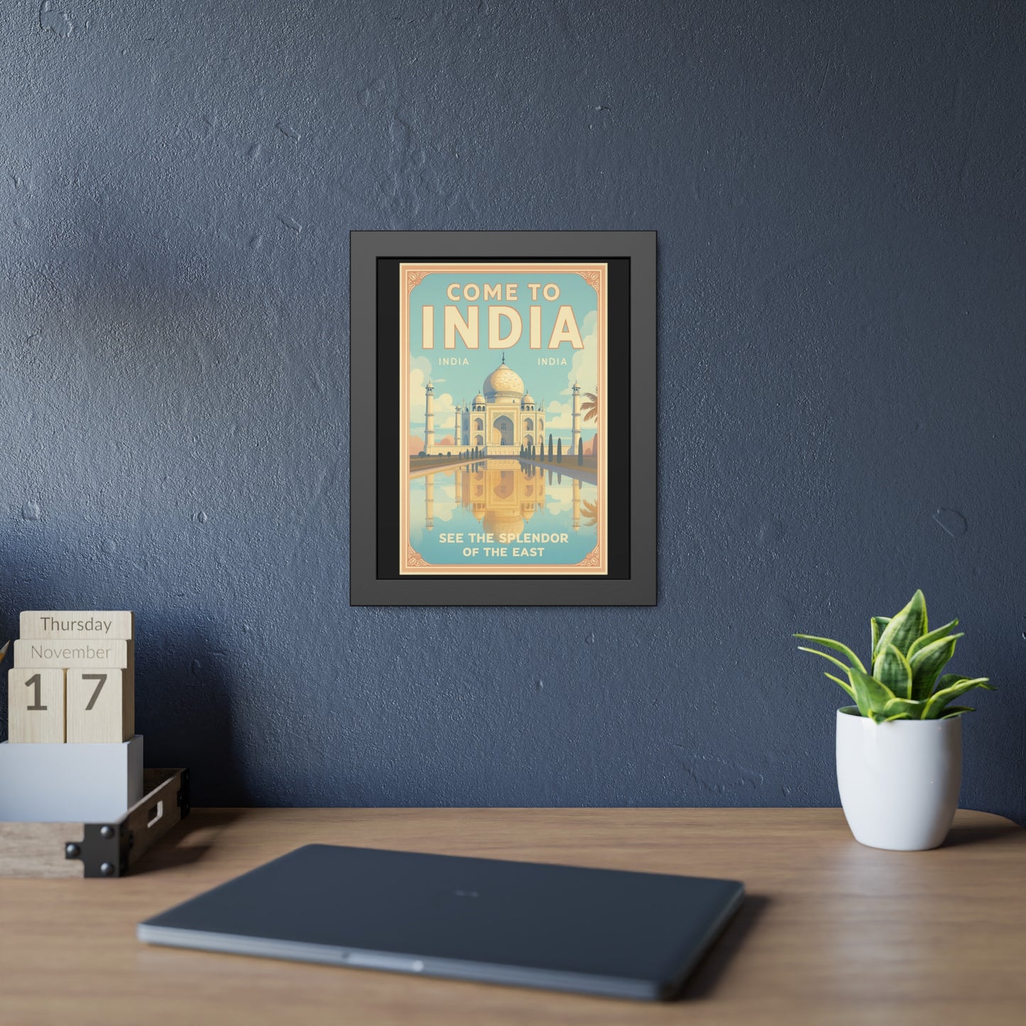 Come to India Framed Poster – Vintage Taj Mahal Travel Art Print
