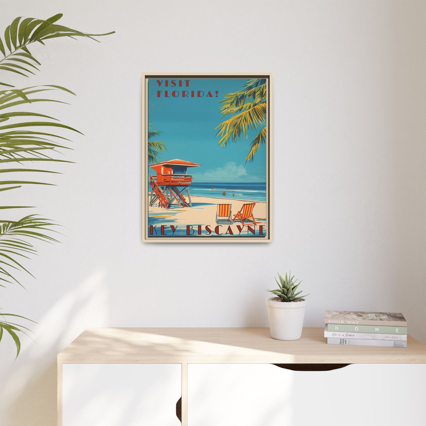 Key Biscayne Vintage Travel Poster Matte Canvas Print — Framed “Visit Florida!” Beach Wall Art
