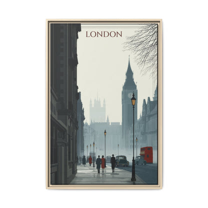 London Street Matte Canvas Print — Framed Vintage Cityscape Wall Art