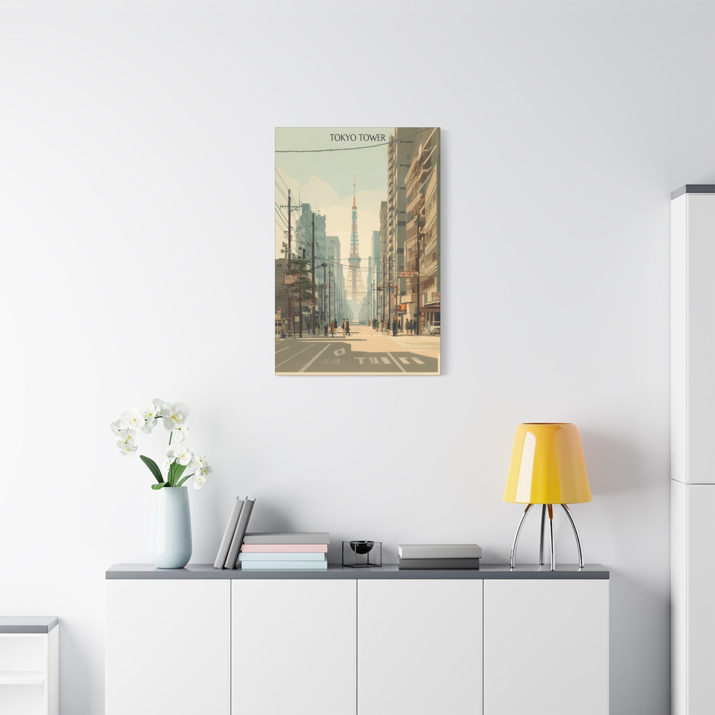 Tokyo Tower Street Scene Matte Canvas Print — Vintage Cityscape Wall Art