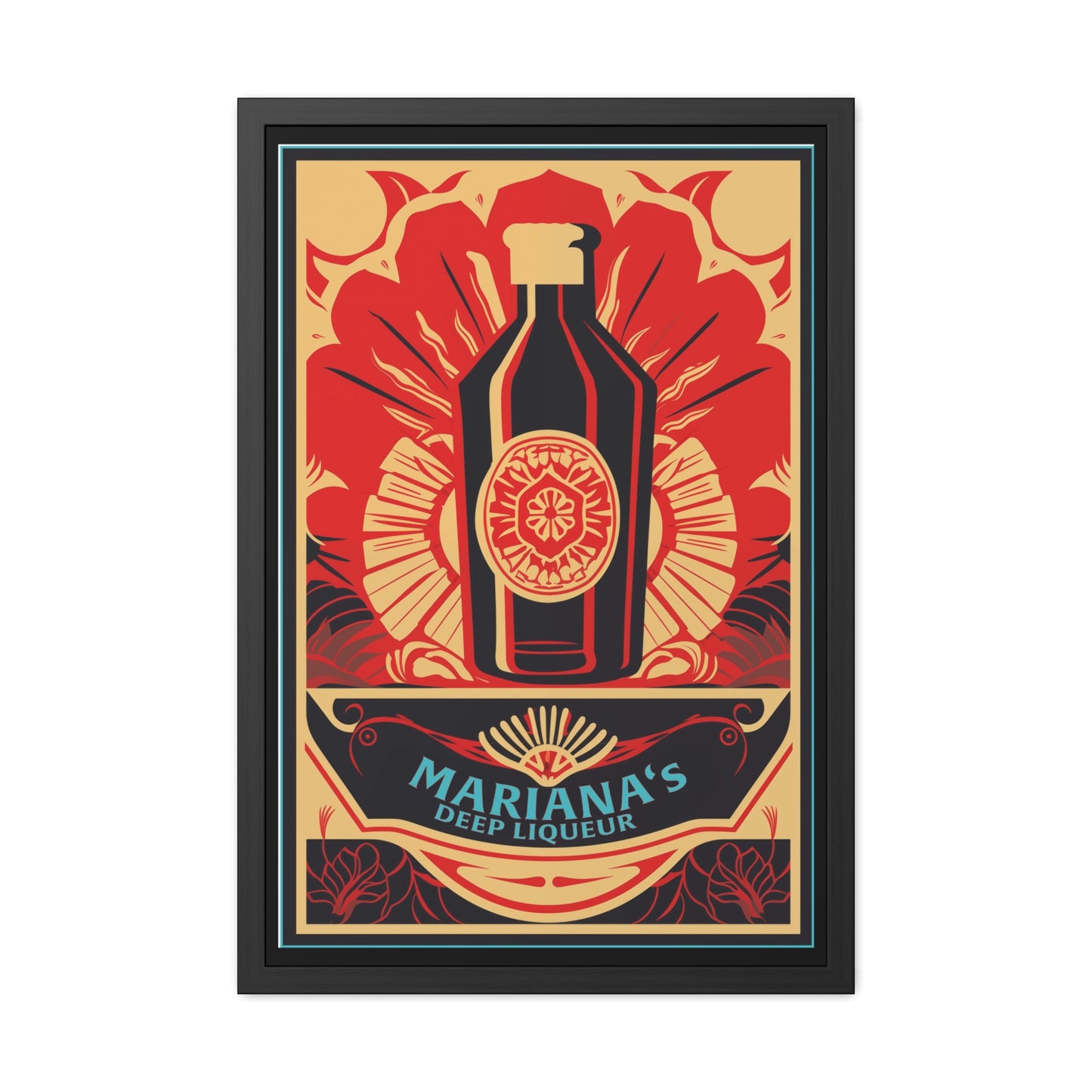 Mariana's Deep Liqueur Art Deco Poster - Exotic Elegance with Tropical Vibes Framed Posters