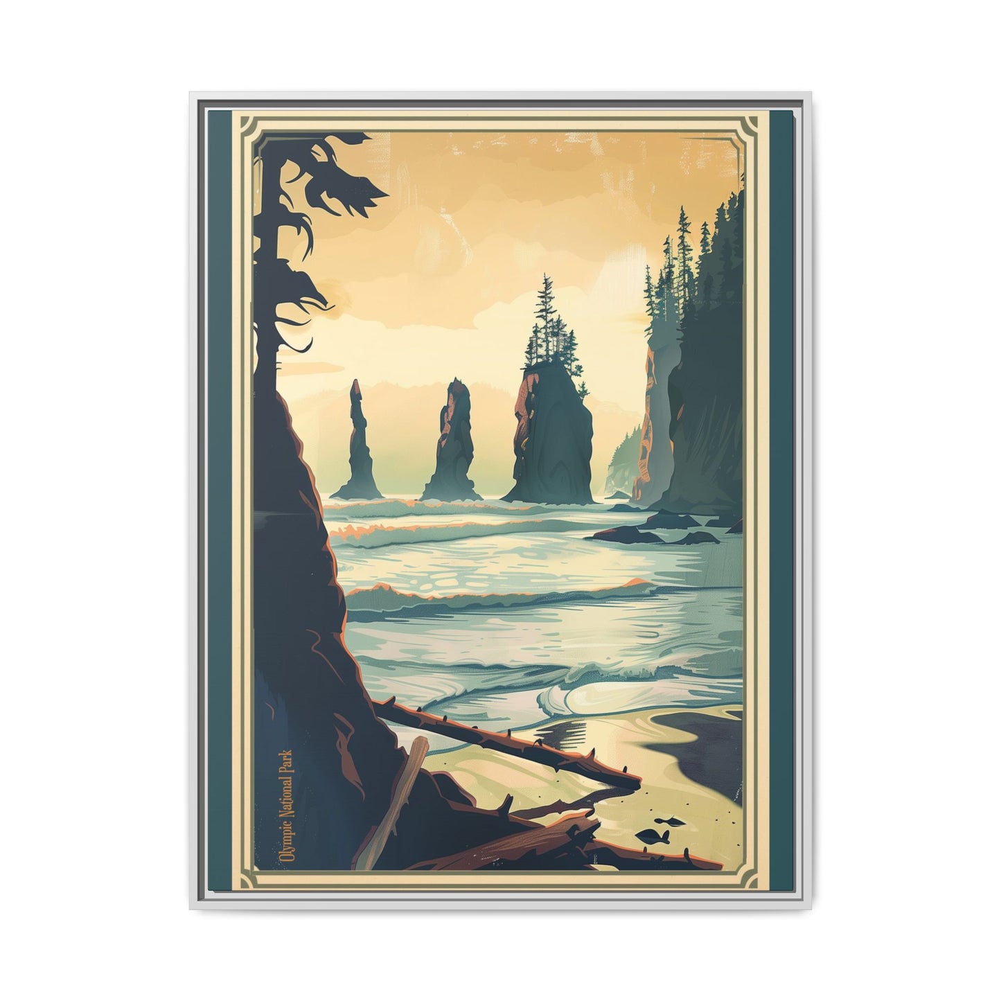 Framed Coastal Cliff Canvas Print — Vintage Seascape Wall Art