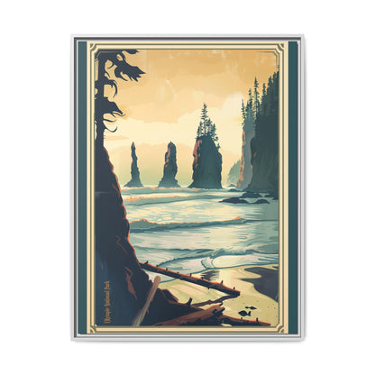 Framed Coastal Cliff Canvas Print — Vintage Seascape Wall Art
