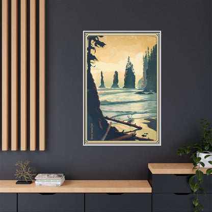 Framed Coastal Cliff Canvas Print — Vintage Seascape Wall Art