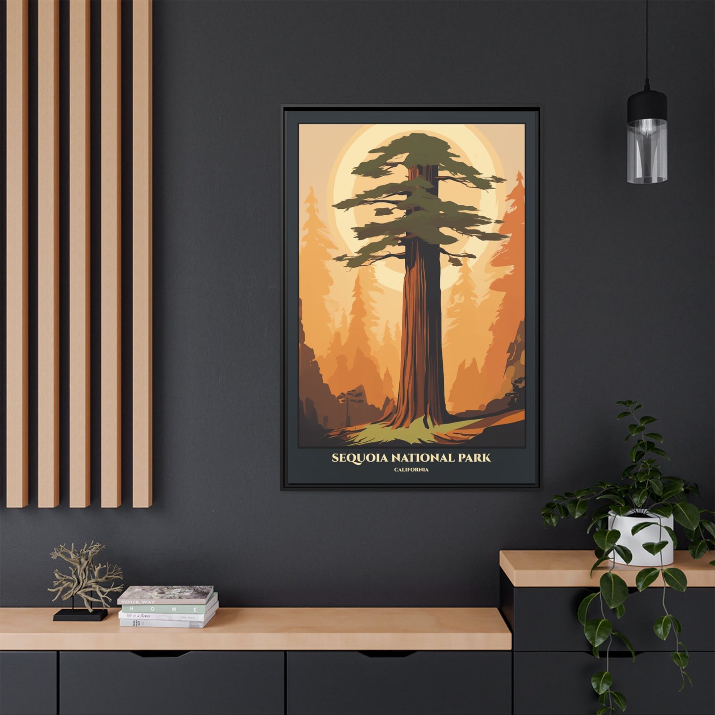 "Vintage Sequoia National Park Poster - California Matte Canvas Wall Art with Black Frame" Matte Canvas, Black Frame
