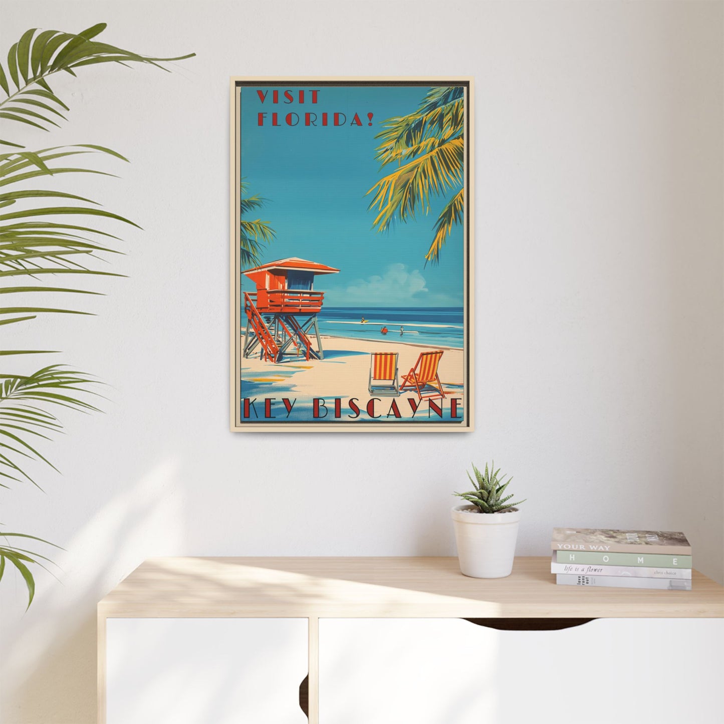 Key Biscayne Vintage Travel Poster Matte Canvas Print — Framed “Visit Florida!” Beach Wall Art