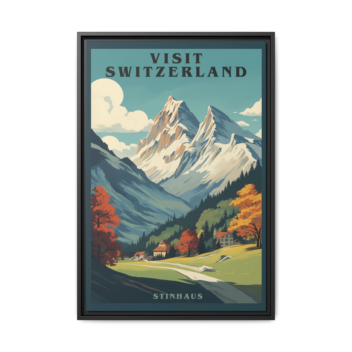 "Visit Switzerland Vintage Poster | Matte Canvas with Black Frame"