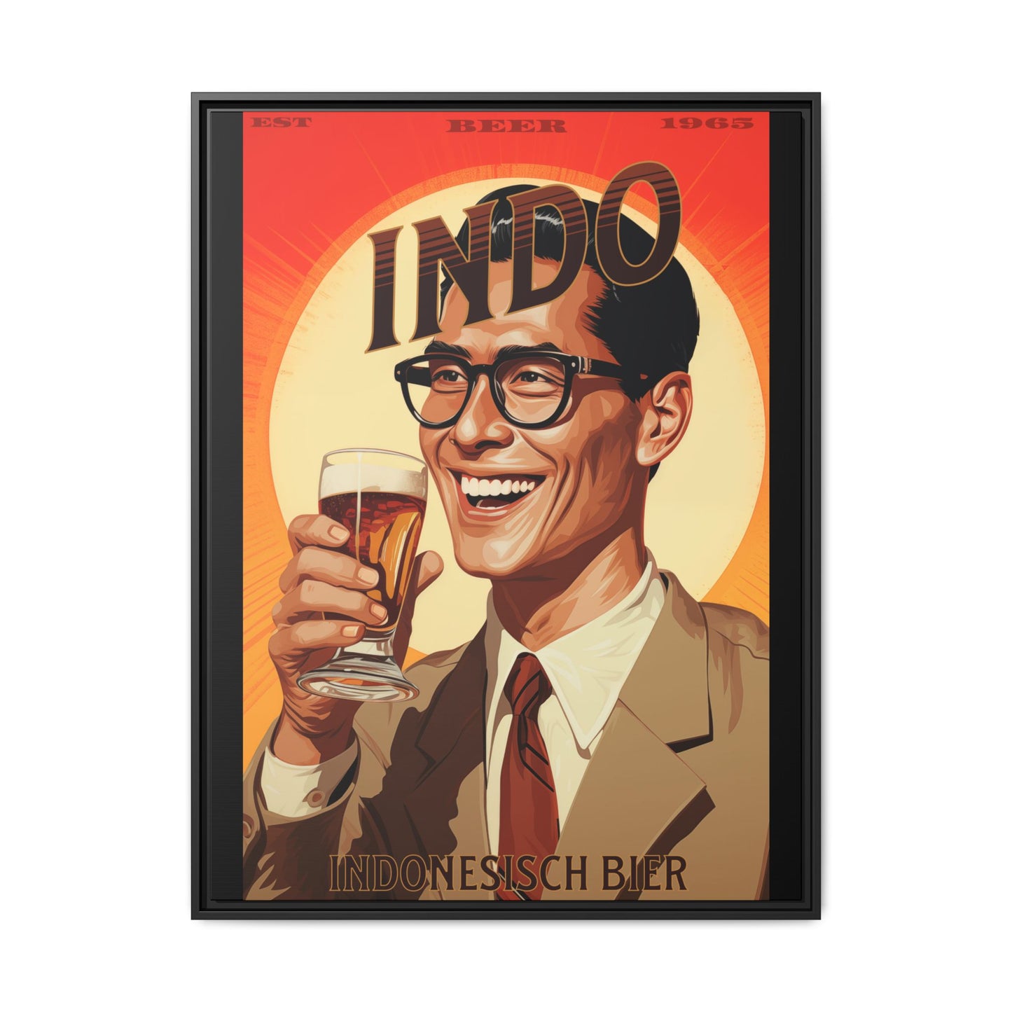 "Vintage Indo Beer Poster - Indonesisch Bier 1965 Matte Canvas Wall Art with Black Frame" Matte Canvas, Black Frame