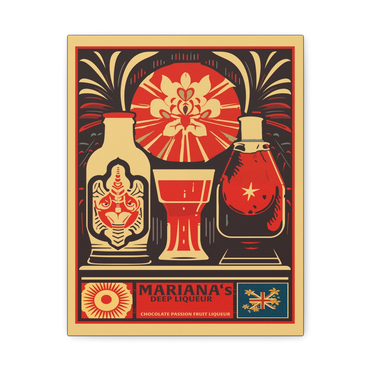"Vintage Mariana's Deep Liqueur Poster - Chocolate Passion Fruit Frameless Stretched Matte Canvas Wall Art" Matte Canvas, Stretched, 1.25"