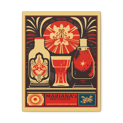 "Vintage Mariana's Deep Liqueur Poster - Chocolate Passion Fruit Frameless Stretched Matte Canvas Wall Art" Matte Canvas, Stretched, 1.25"