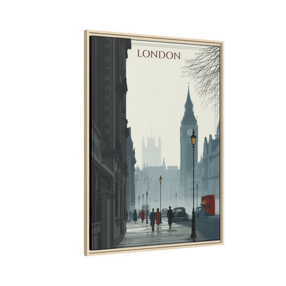 London Street Matte Canvas Print — Framed Vintage Cityscape Wall Art