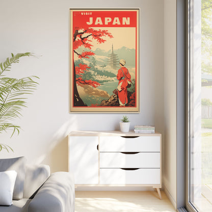Visit Japan Vintage Travel Poster Matte Canvas Print (Framed)
