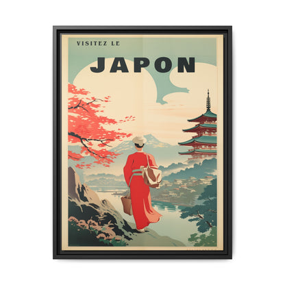 "Vintage French Japan Travel Poster - 'Visitez Le Japon' Matte Canvas Wall Art with Black Frame" Matte Canvas, Black Frame