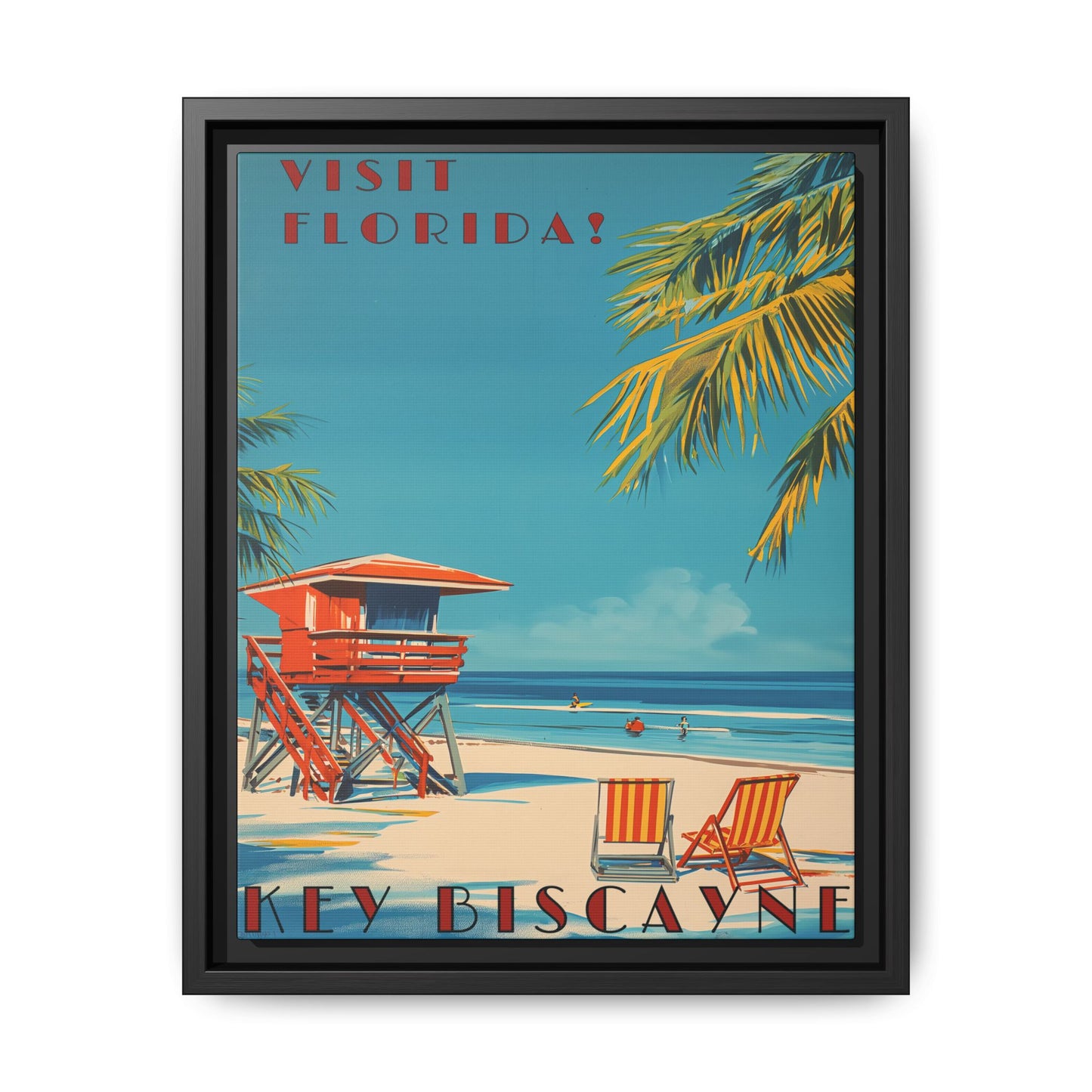 "Key Biscayne Beach Vintage – Classic Florida Coastal Art Print" Matte Canvas, Black Frame
