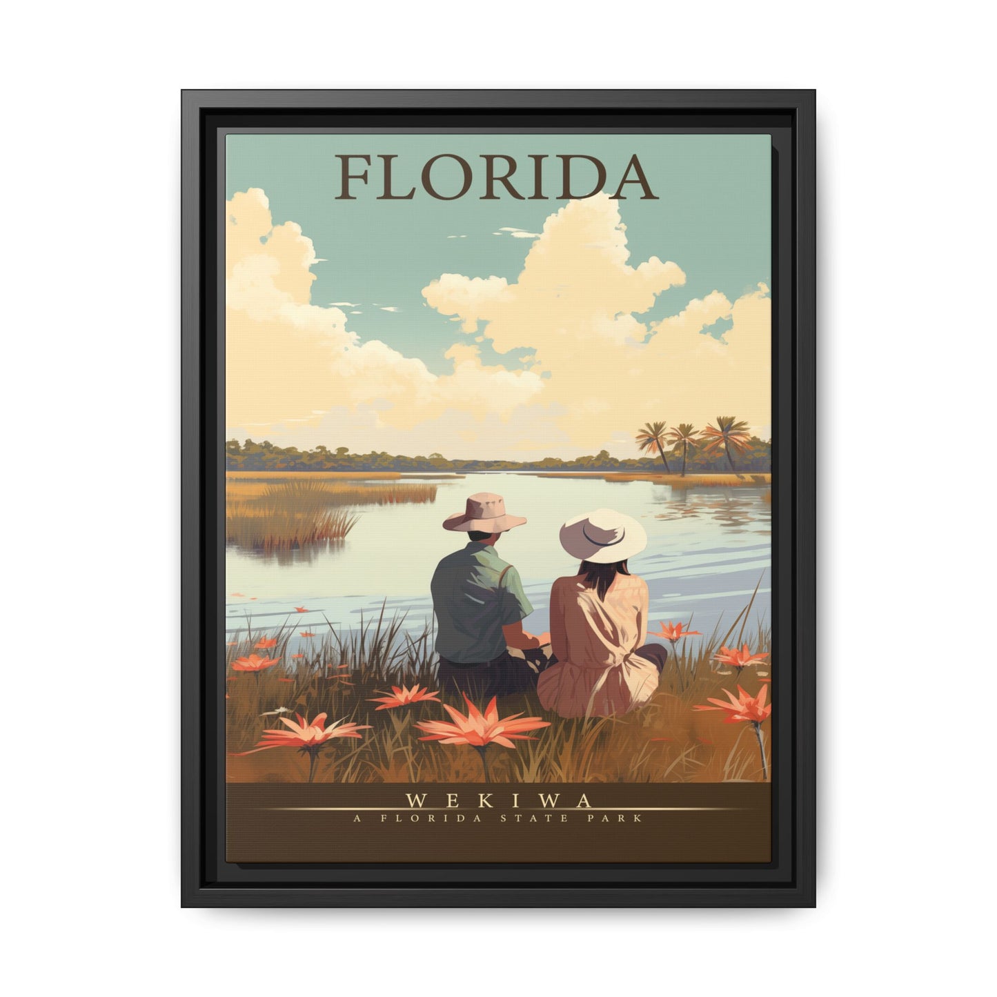 "Vintage Florida Nature Poster - Wekiwa State Park Matte Canvas Wall Art with Black Frame" Matte Canvas, Black Frame