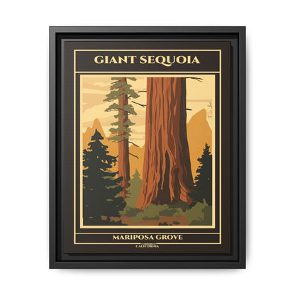 "Vintage Giant Sequoia Poster - Mariposa Grove, California Matte Canvas Wall Art with Black Frame" Matte Canvas, Black Frame