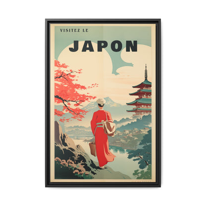 "Vintage French Japan Travel Poster - 'Visitez Le Japon' Matte Canvas Wall Art with Black Frame" Matte Canvas, Black Frame
