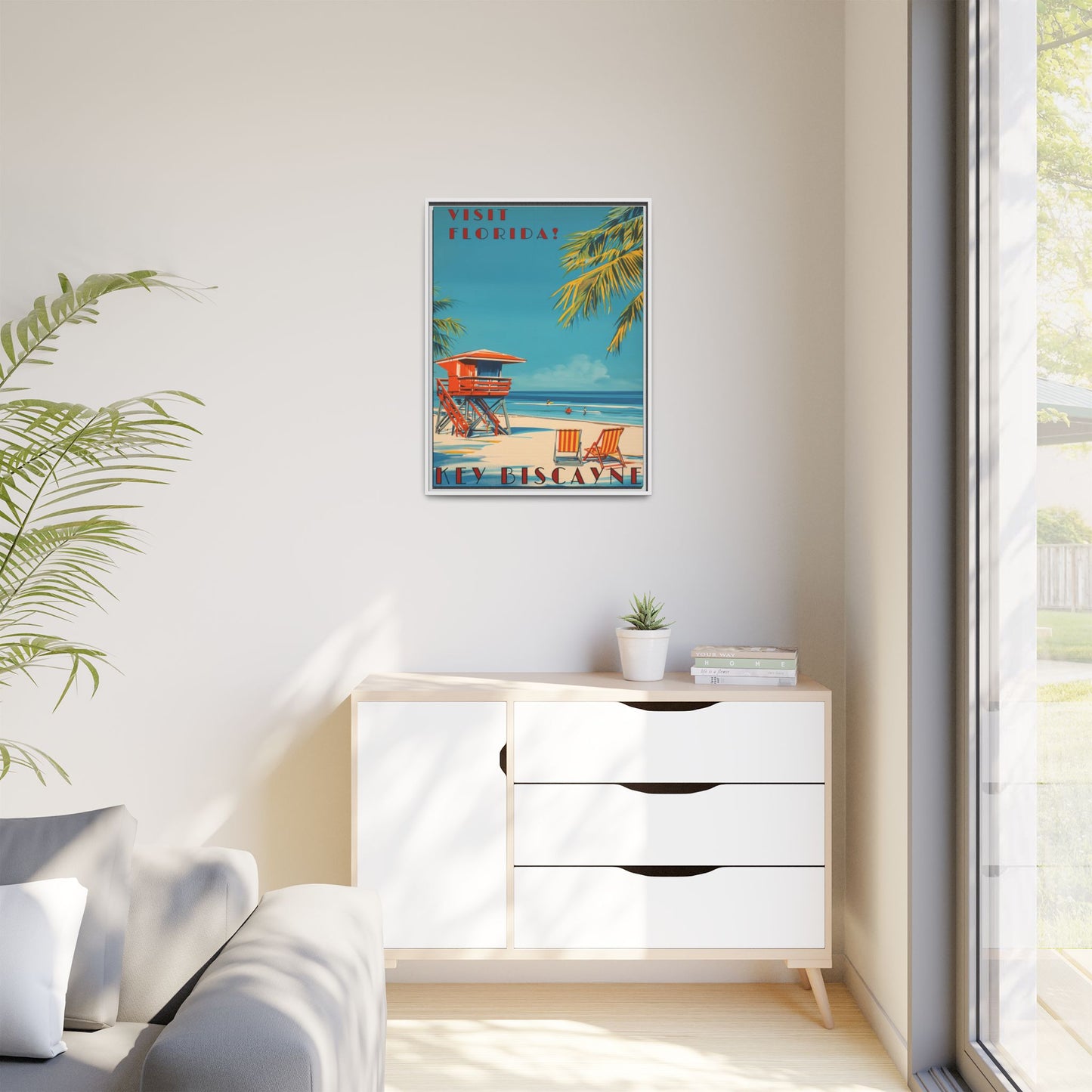Key Biscayne Vintage Travel Poster Matte Canvas Print — Framed “Visit Florida!” Beach Wall Art