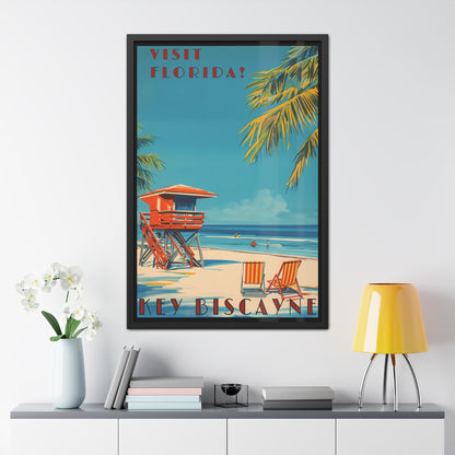 "Visit Florida - Key Biscayne Vintage Beach Framed Poster"