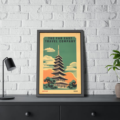Framed Japan Travel Poster — Vintage Far East Pagoda Wall Art
