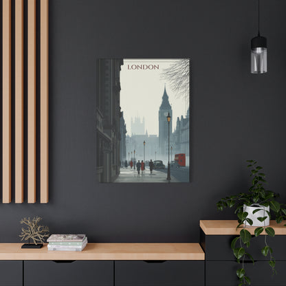 London Street Scene Matte Canvas Wall Art – Vintage Big Ben Cityscape Print