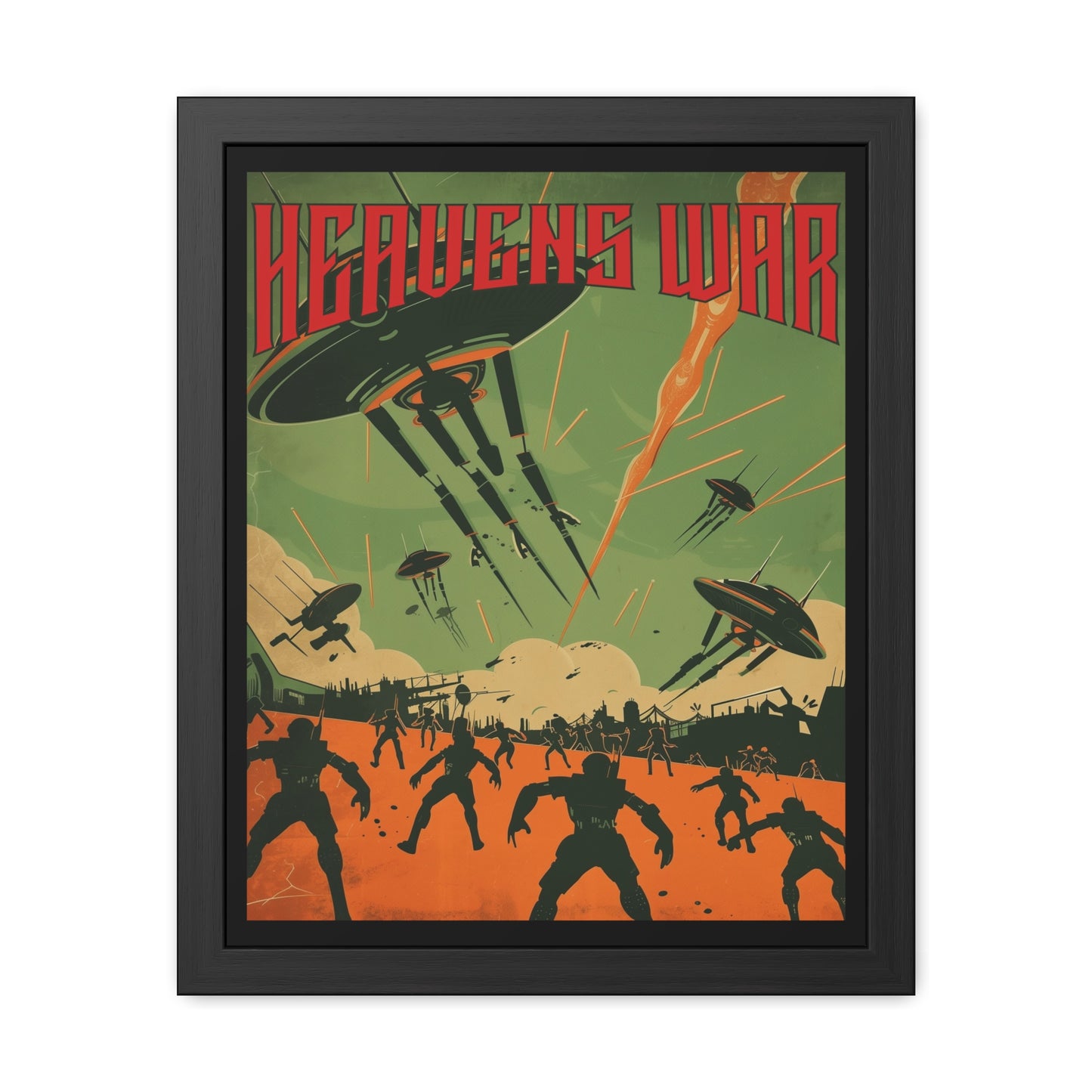 Vintage Sci-Fi Poster - 'Heavens War: Alien Invasion' Retro Battle Scene Framed Posters