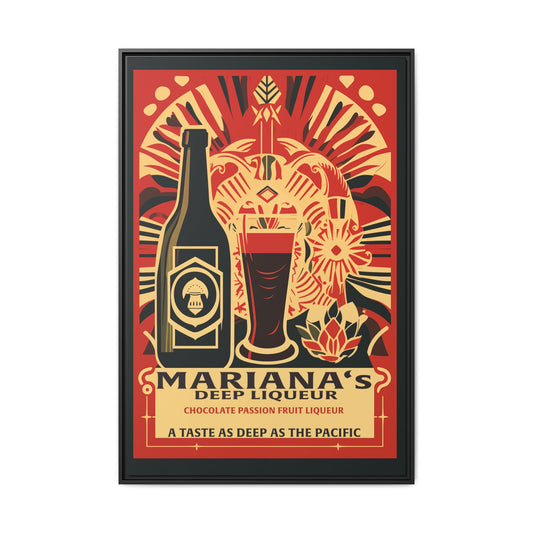 "Vintage Mariana's Deep Liqueur Poster - Chocolate Passion Fruit Matte Canvas Wall Art with Black Frame" Matte Canvas, Black Frame