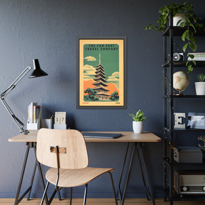Framed Japan Travel Poster — Vintage Far East Pagoda Wall Art